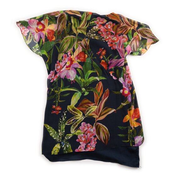 NEW TRINA TURK Navy Silk Floral Print Beaded Caftan Dress size M - Picture 3 of 11